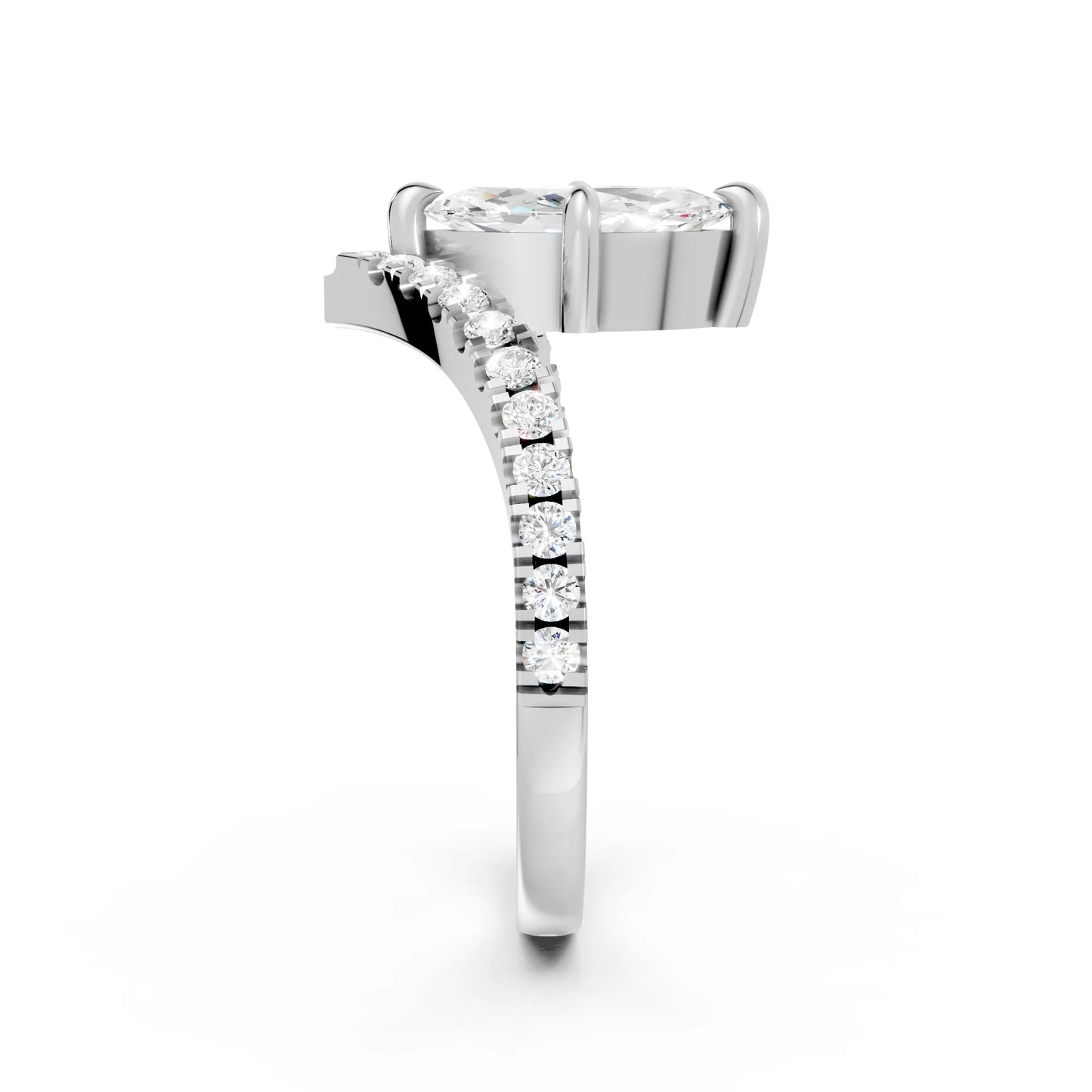 14K Gold Marquise Cut Diamond V Shape Engagement Ring with Side Accents