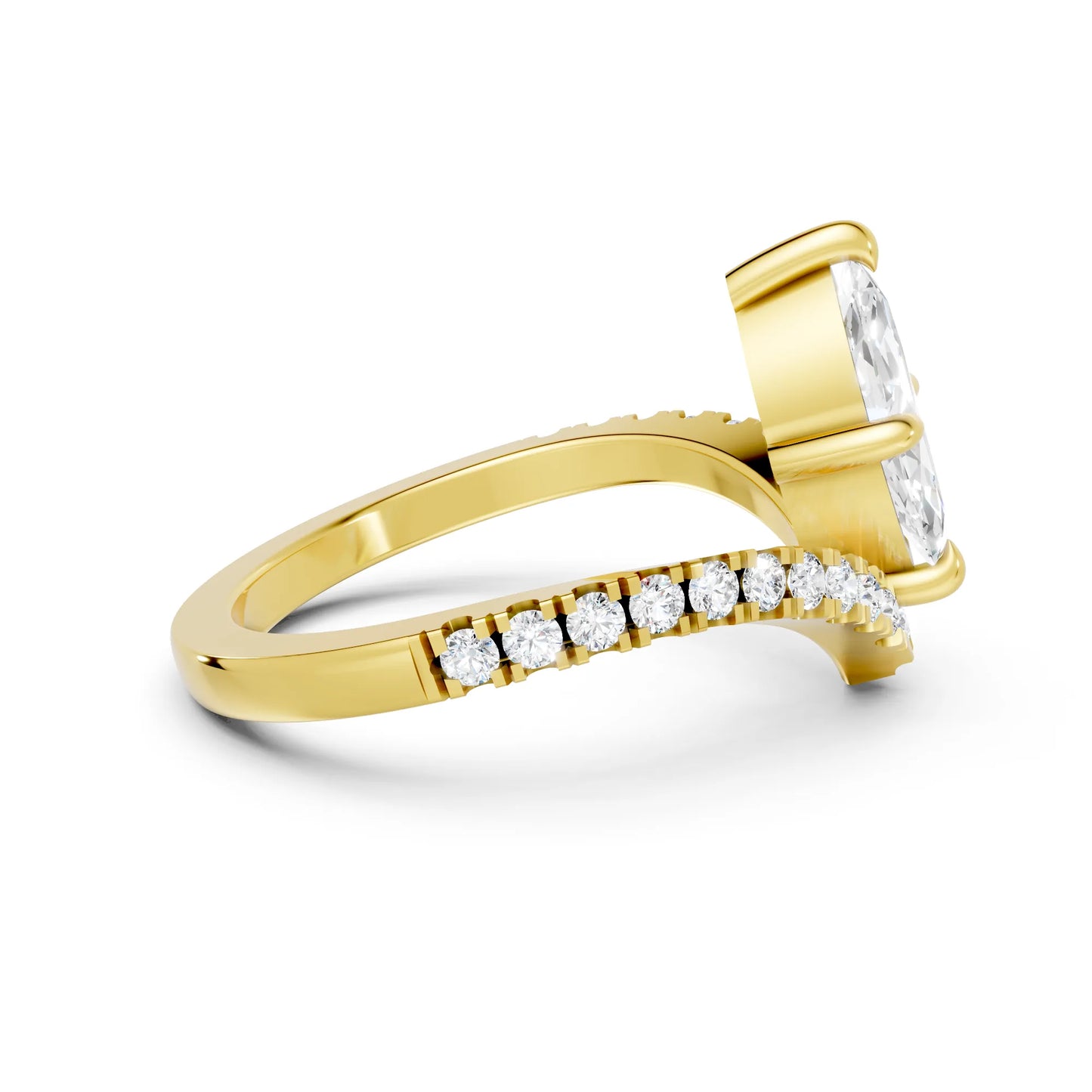 14K Gold Marquise Cut Diamond V Shape Engagement Ring with Side Accents