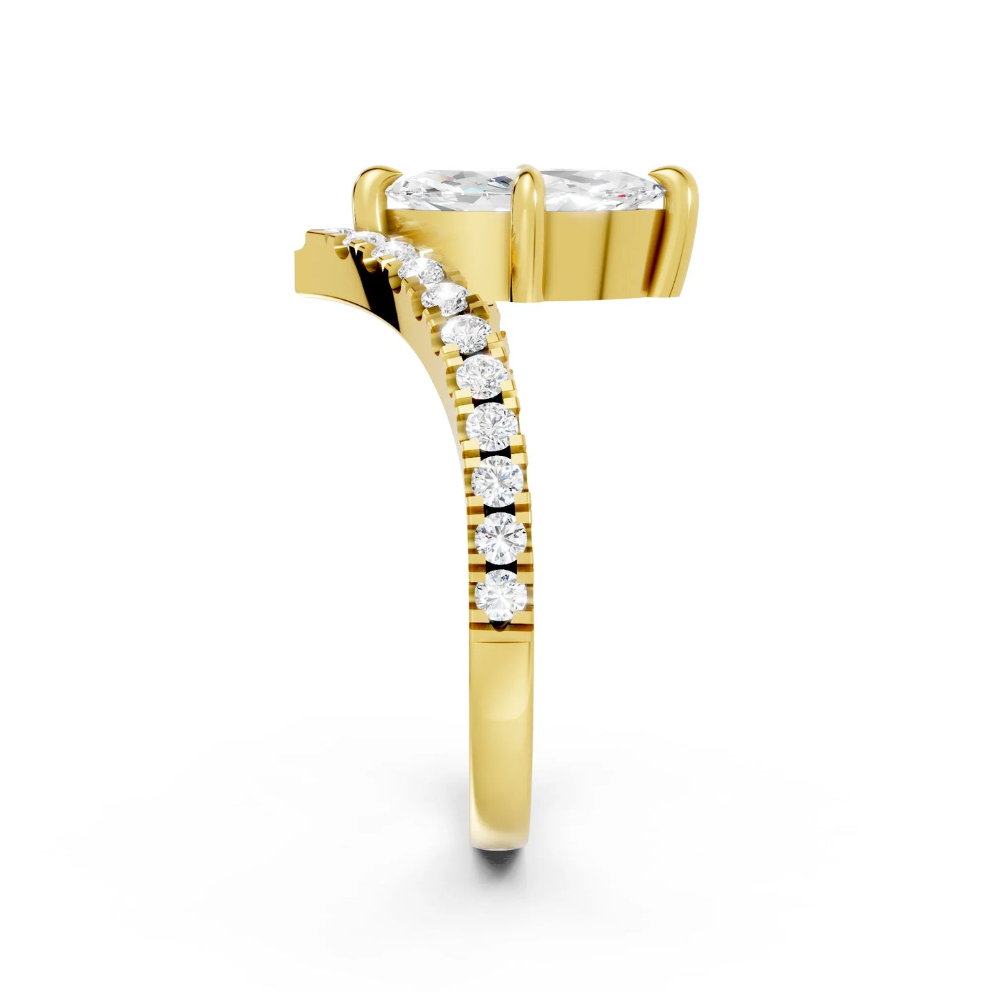 14K Gold Marquise Cut Diamond V Shape Engagement Ring with Side Accents