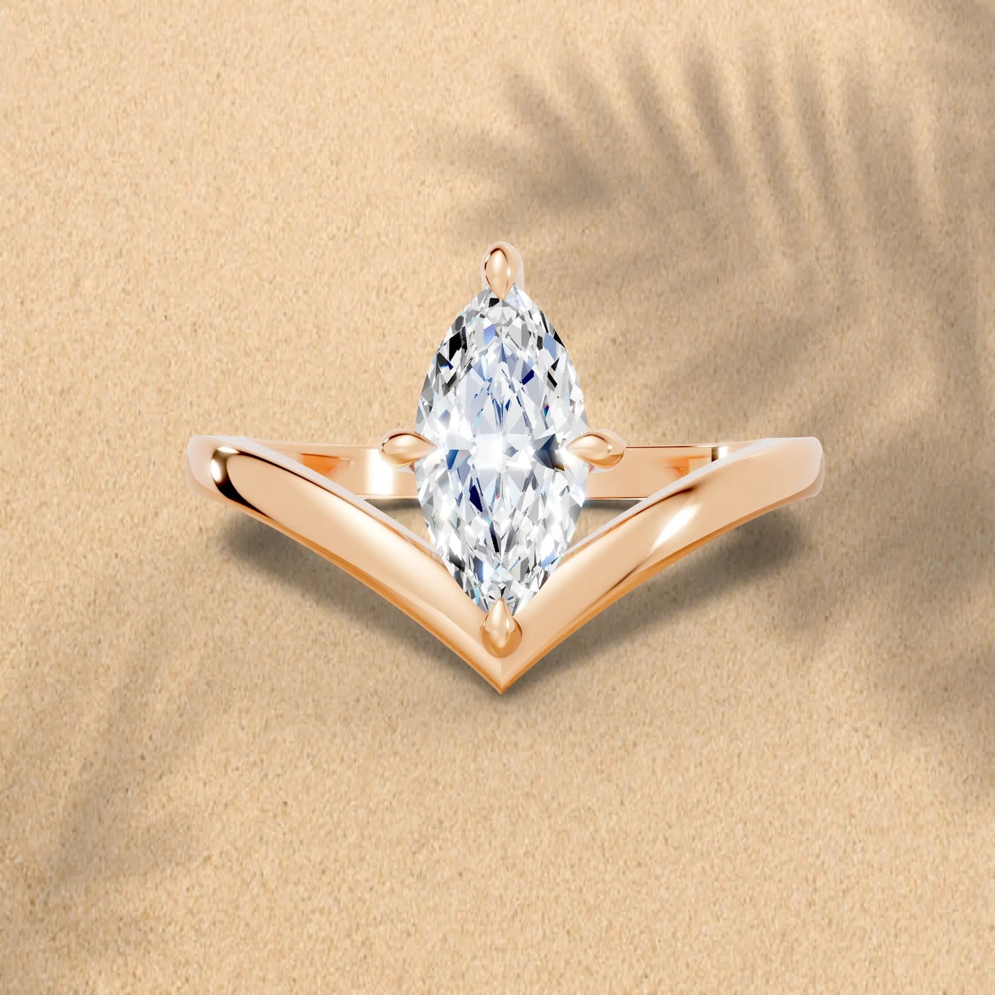 14K Gold Marquise Cut Diamond V Shape Engagement Ring