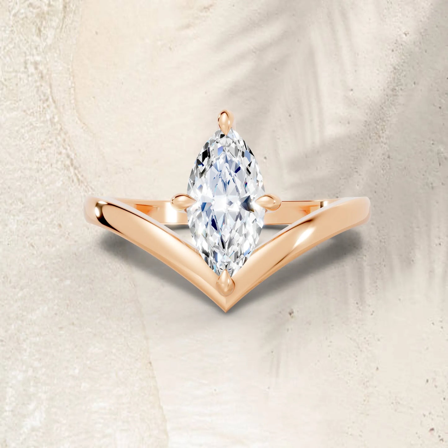 14K Gold Marquise Cut Diamond V Shape Engagement Ring