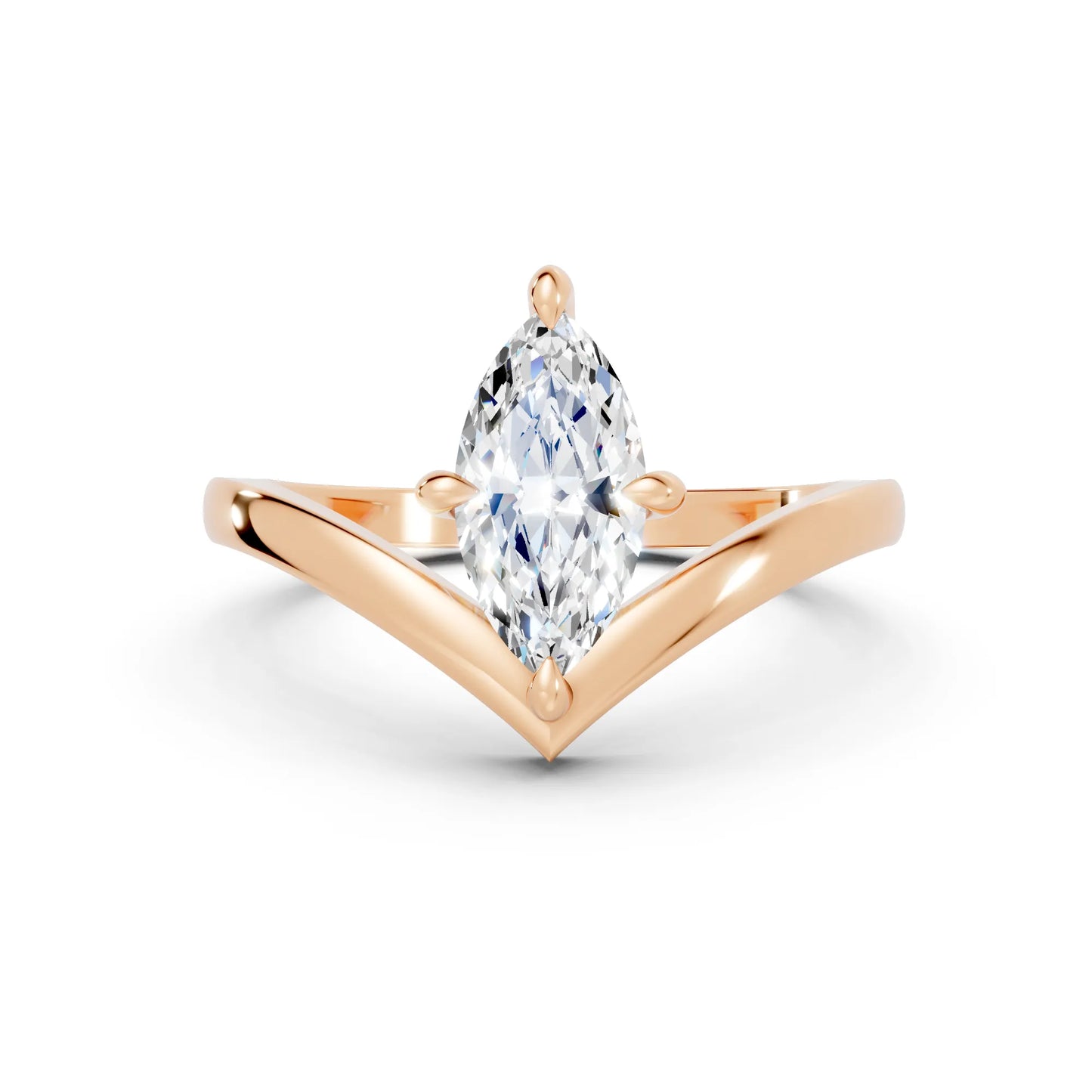 14K Gold Marquise Cut Diamond V Shape Engagement Ring