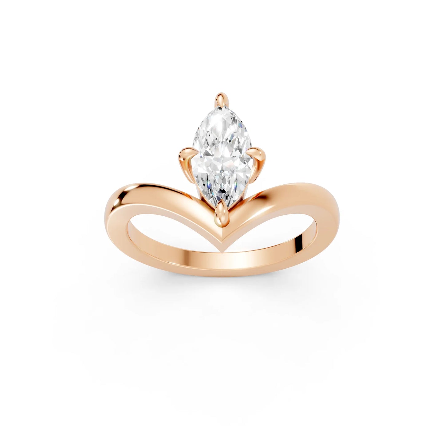 14K Gold Marquise Cut Diamond V Shape Engagement Ring