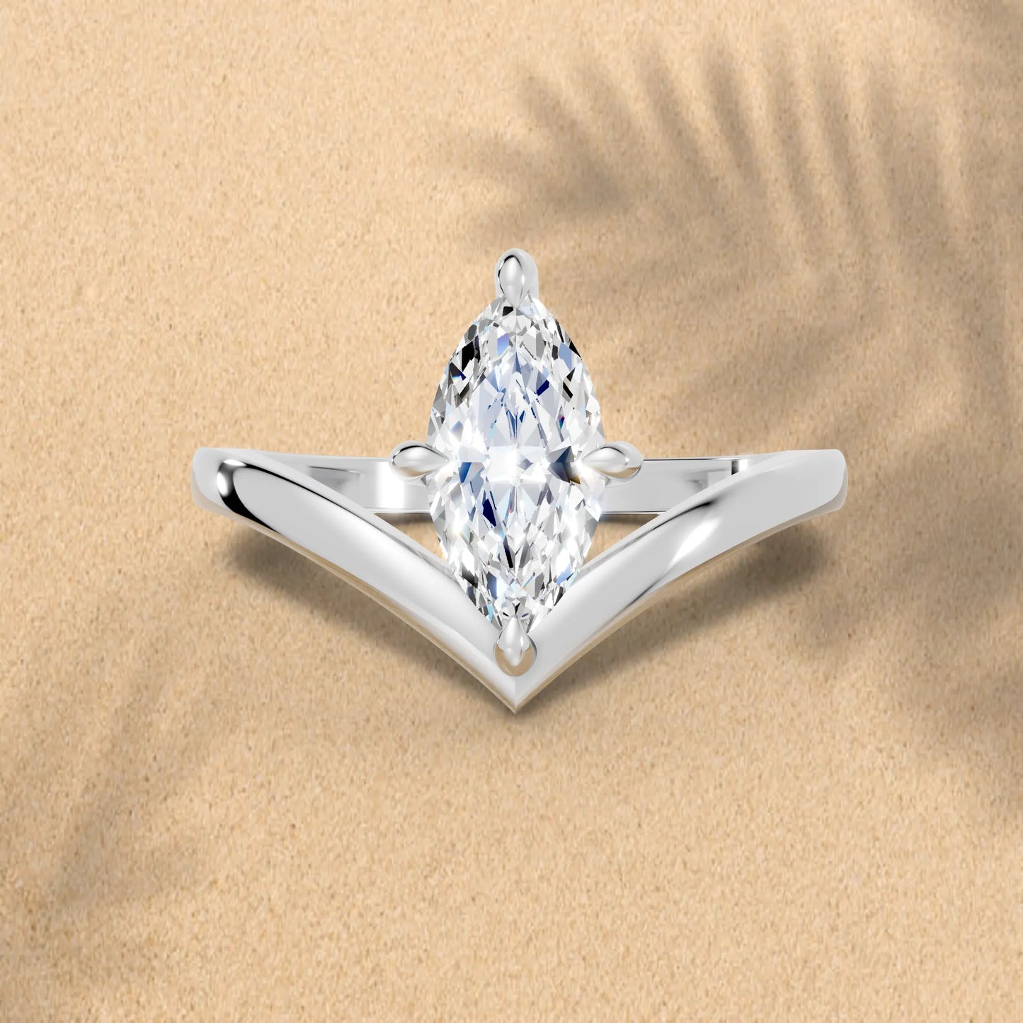 14K Gold Marquise Cut Diamond V Shape Engagement Ring