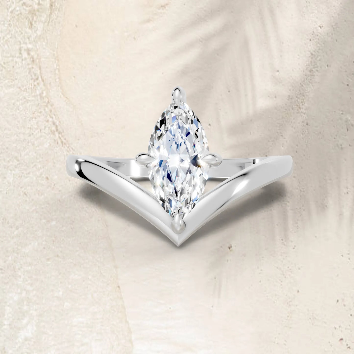 14K Gold Marquise Cut Diamond V Shape Engagement Ring