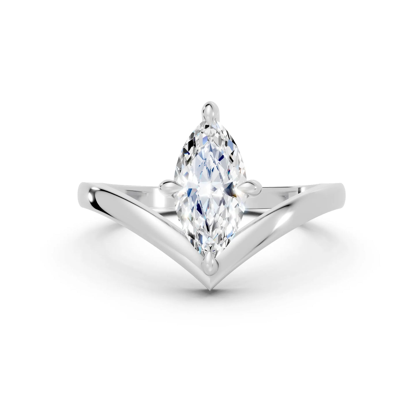 14K Gold Marquise Cut Diamond V Shape Engagement Ring