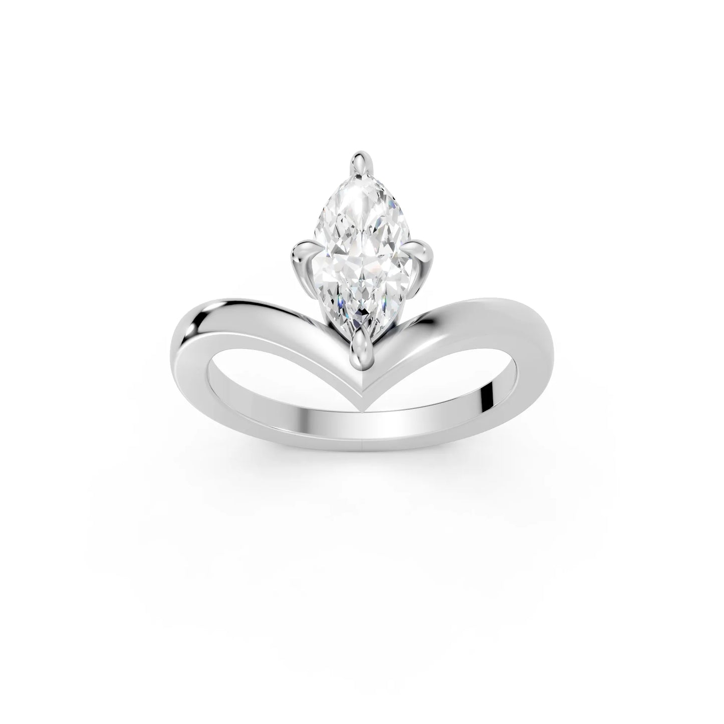 14K Gold Marquise Cut Diamond V Shape Engagement Ring