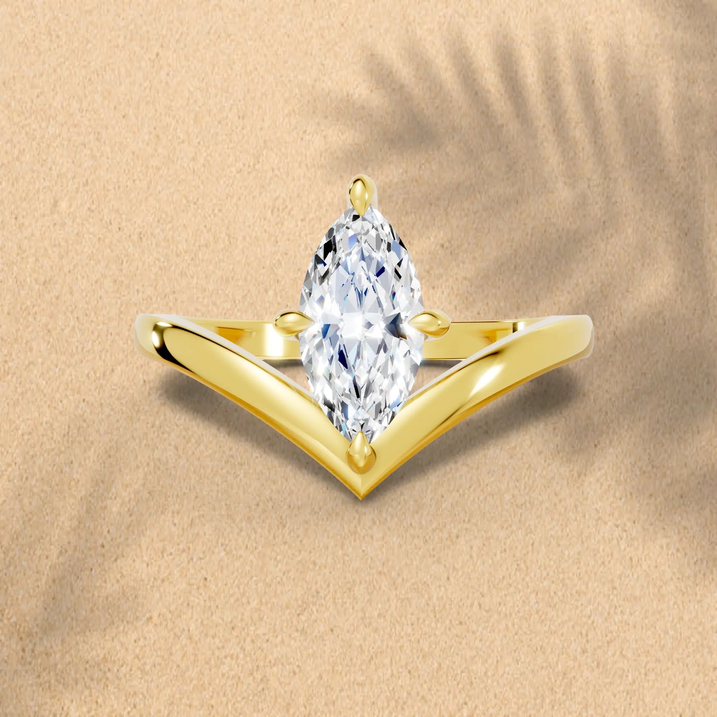 14K Gold Marquise Cut Diamond V Shape Engagement Ring