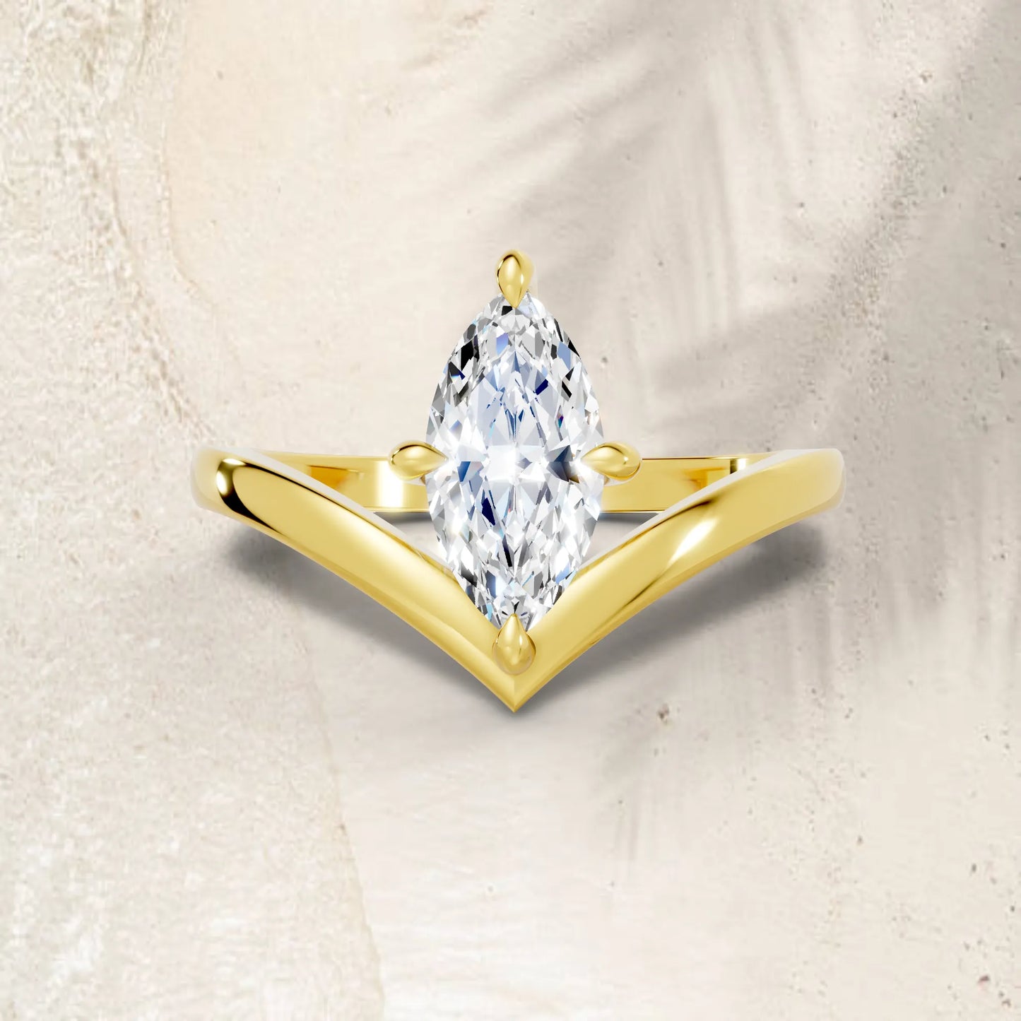14K Gold Marquise Cut Diamond V Shape Engagement Ring