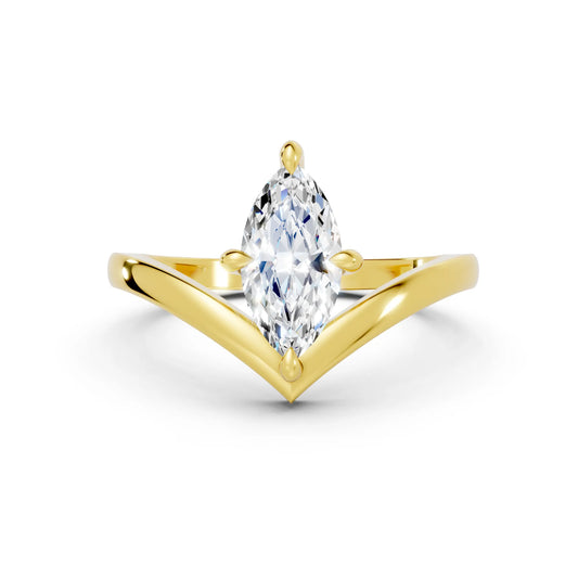 14K Gold Marquise Cut Diamond V Shape Engagement Ring
