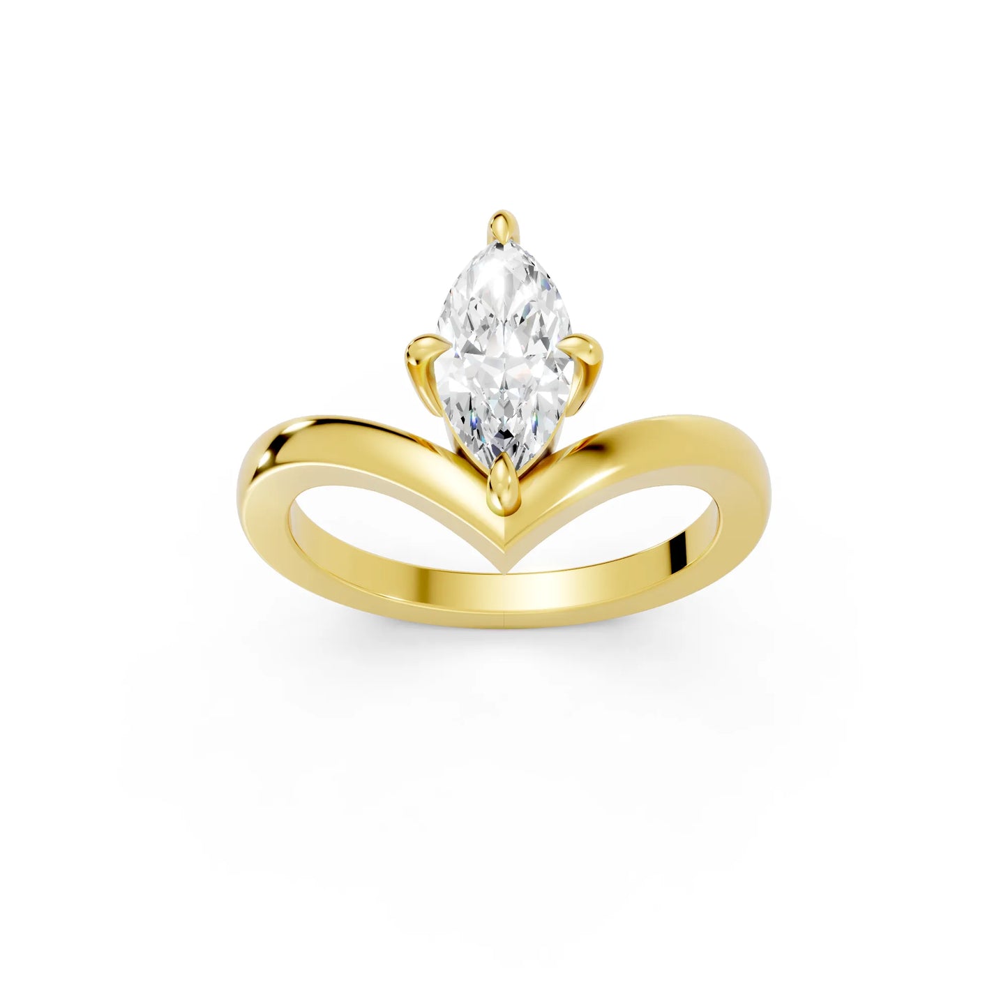 14K Gold Marquise Cut Diamond V Shape Engagement Ring