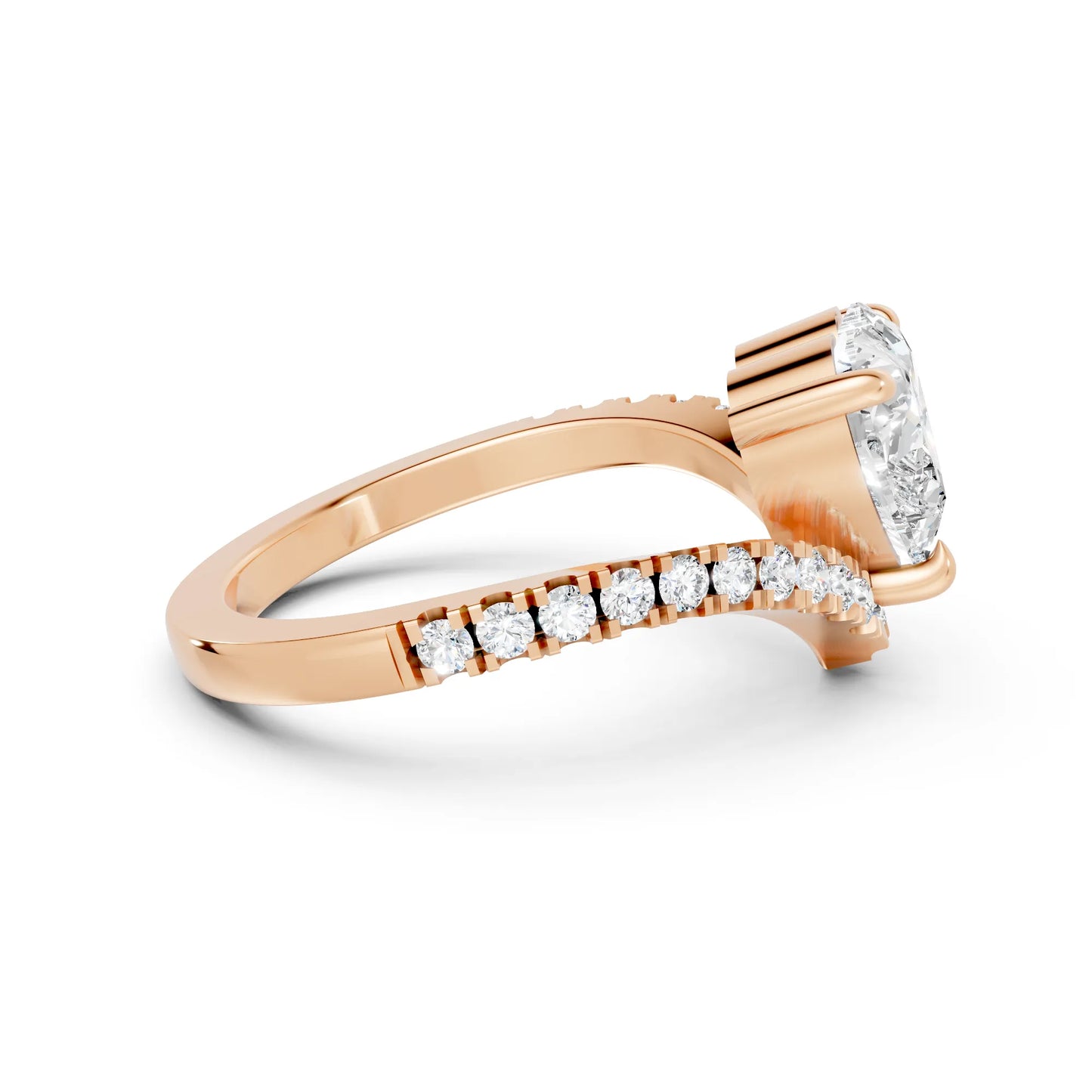 14K Gold Heart Cut Diamond V Shape Engagement Ring with Side Accents