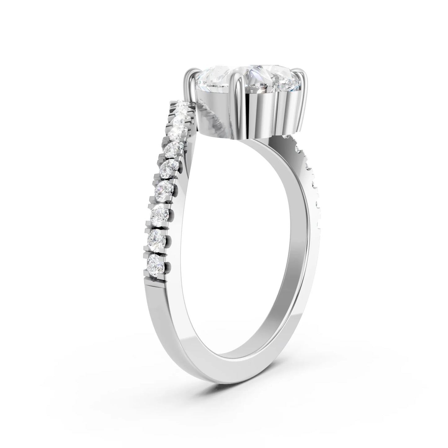 14K Gold Heart Cut Diamond V Shape Engagement Ring with Side Accents