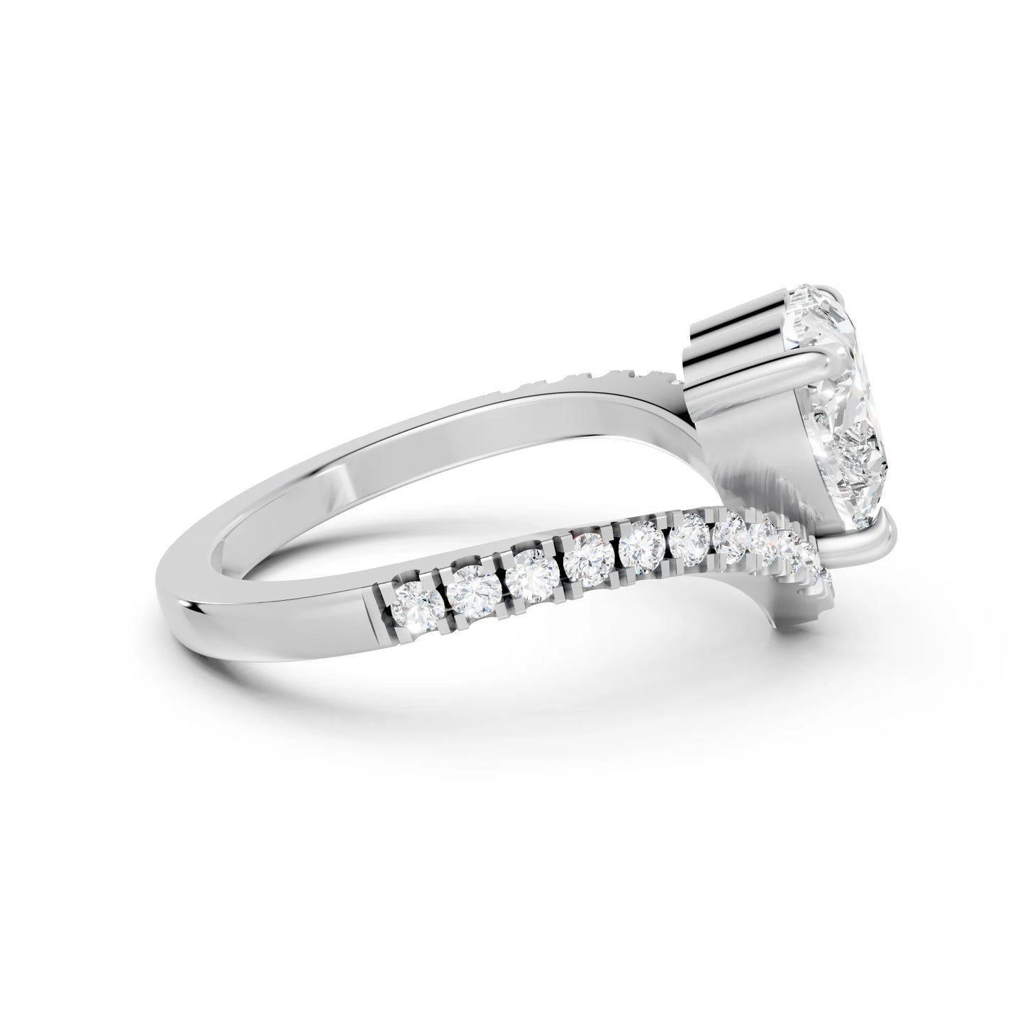 14K Gold Heart Cut Diamond V Shape Engagement Ring with Side Accents