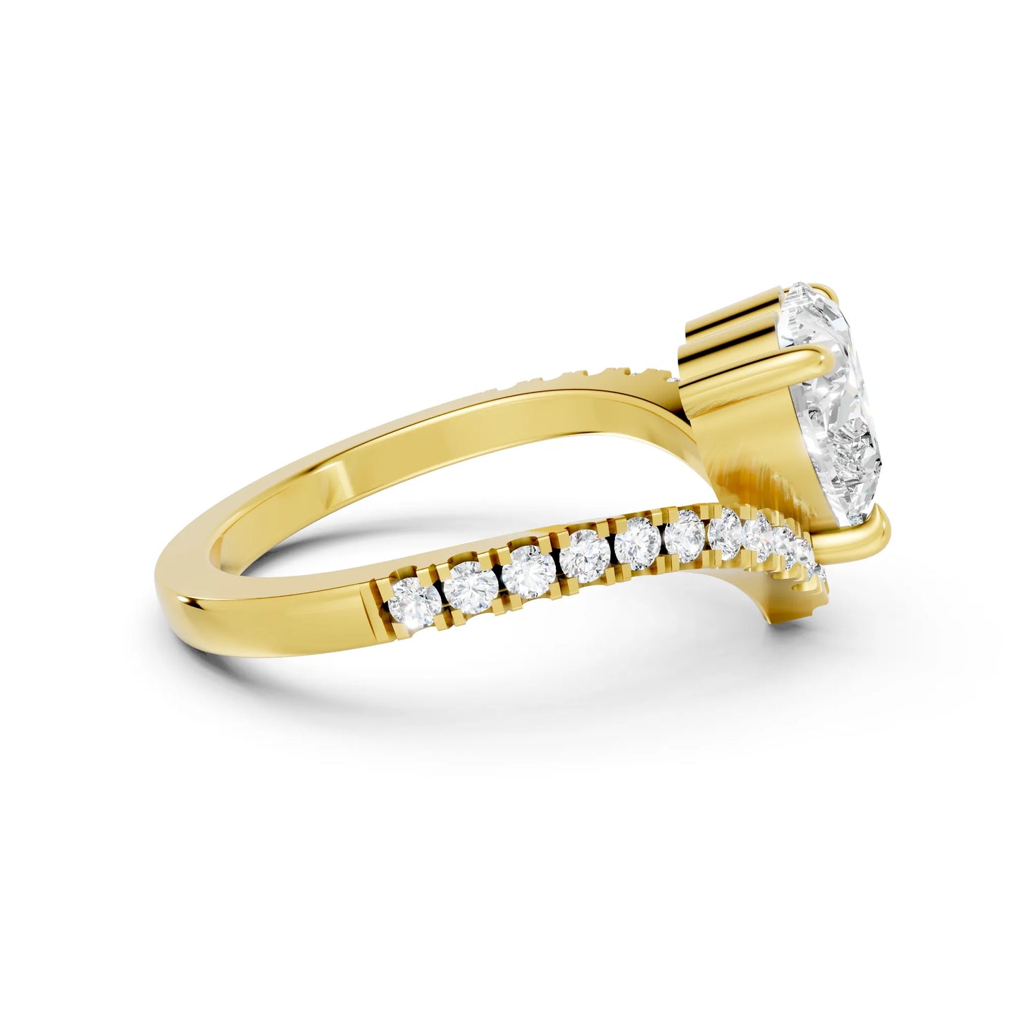 14K Gold Heart Cut Diamond V Shape Engagement Ring with Side Accents