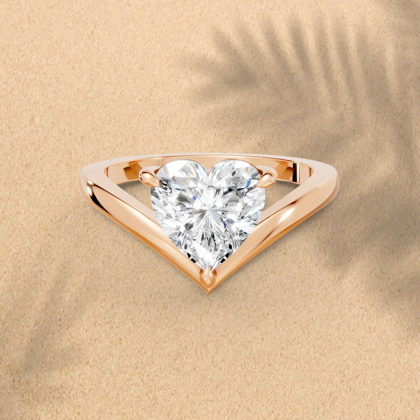 14K Gold Heart Cut Diamond V Shape Engagement Ring