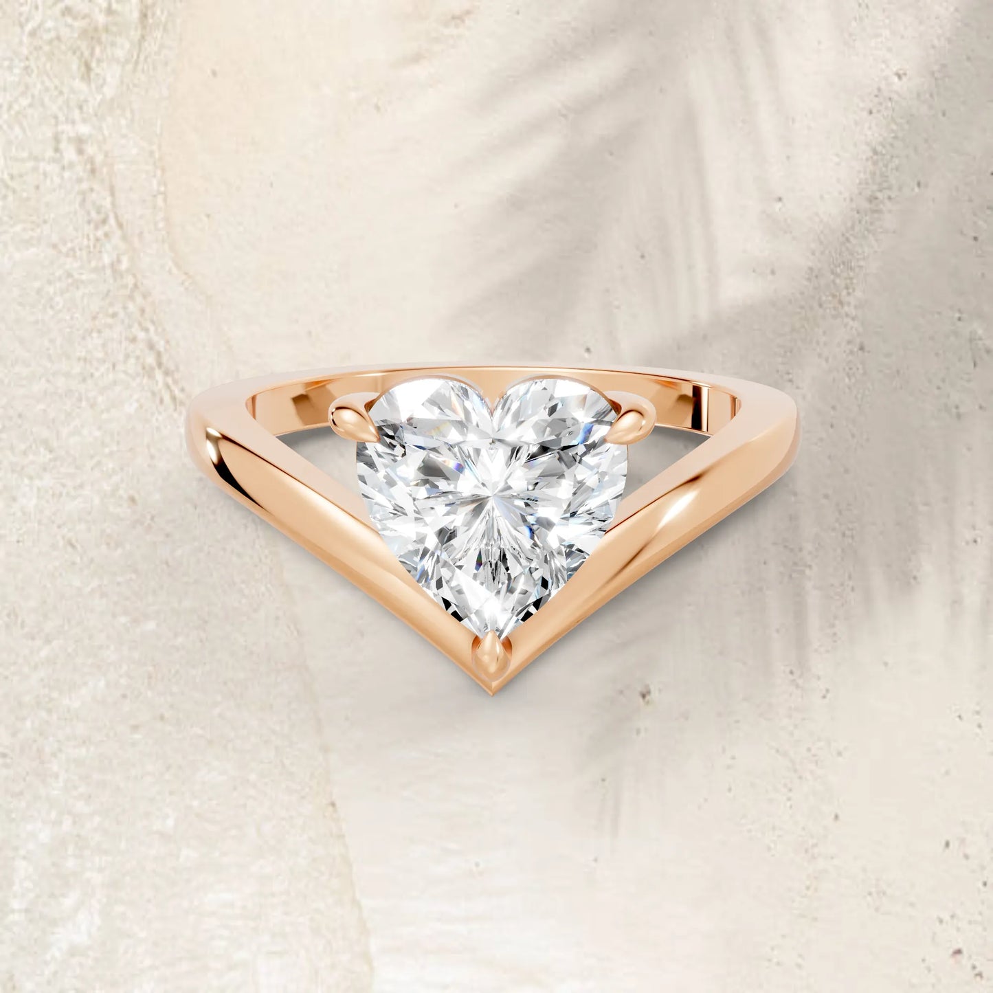 14K Gold Heart Cut Diamond V Shape Engagement Ring