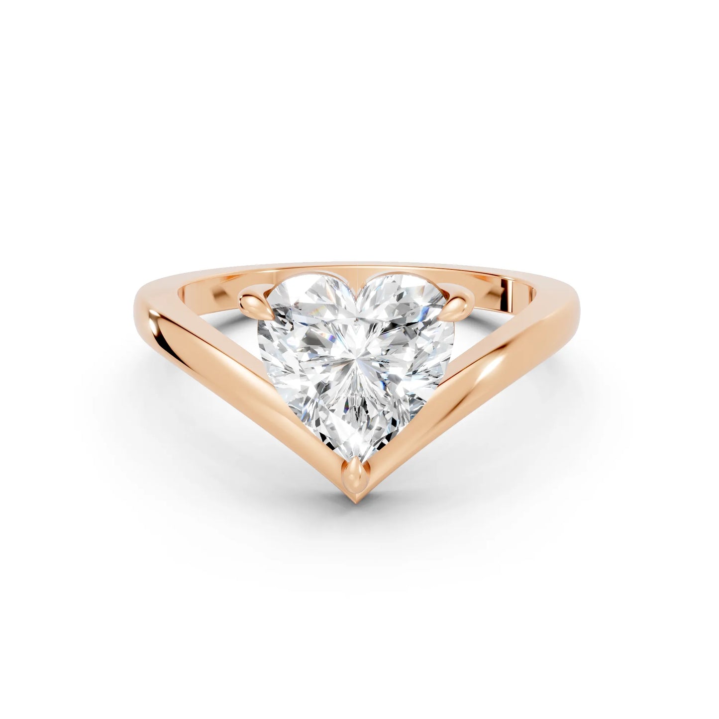 14K Gold Heart Cut Diamond V Shape Engagement Ring