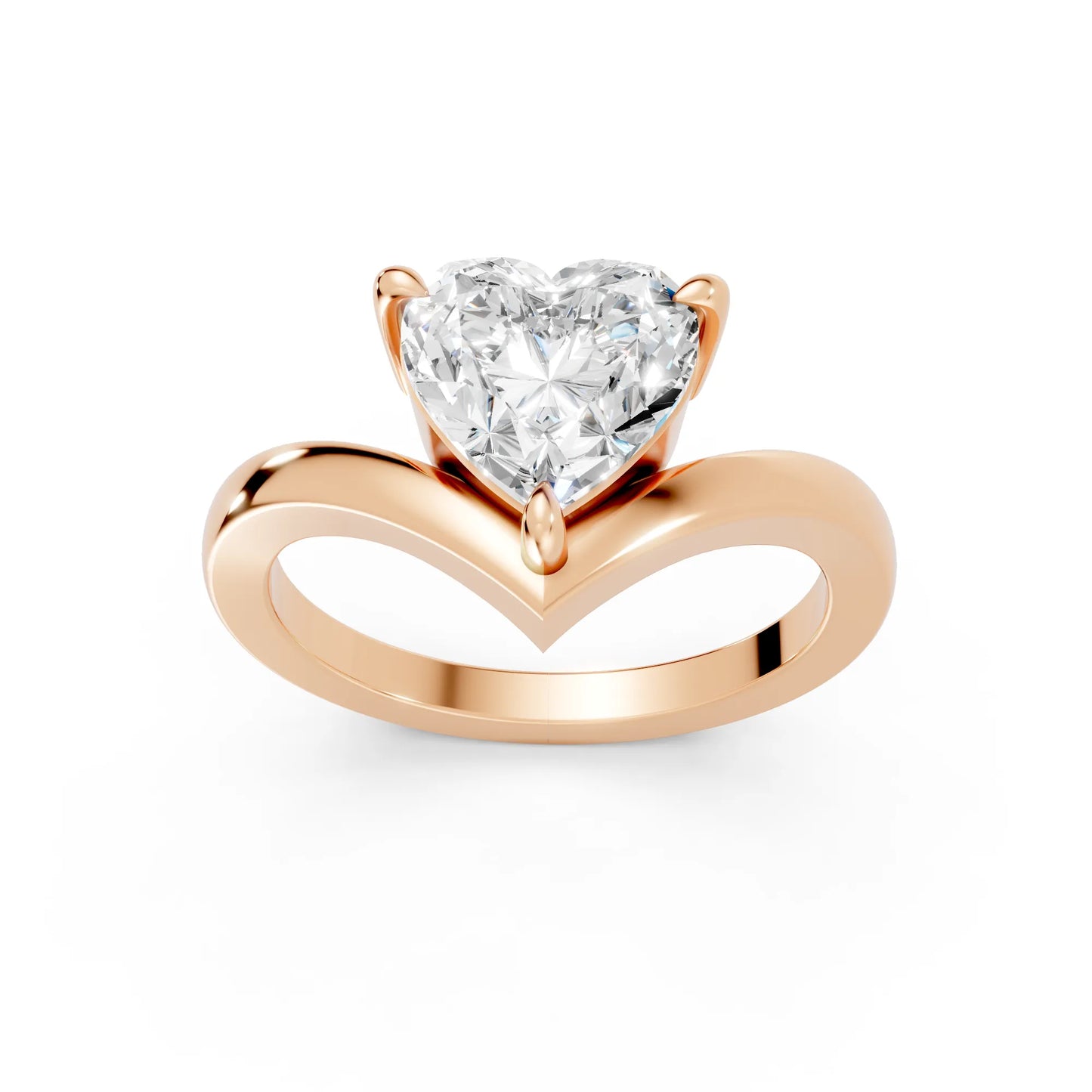 14K Gold Heart Cut Diamond V Shape Engagement Ring
