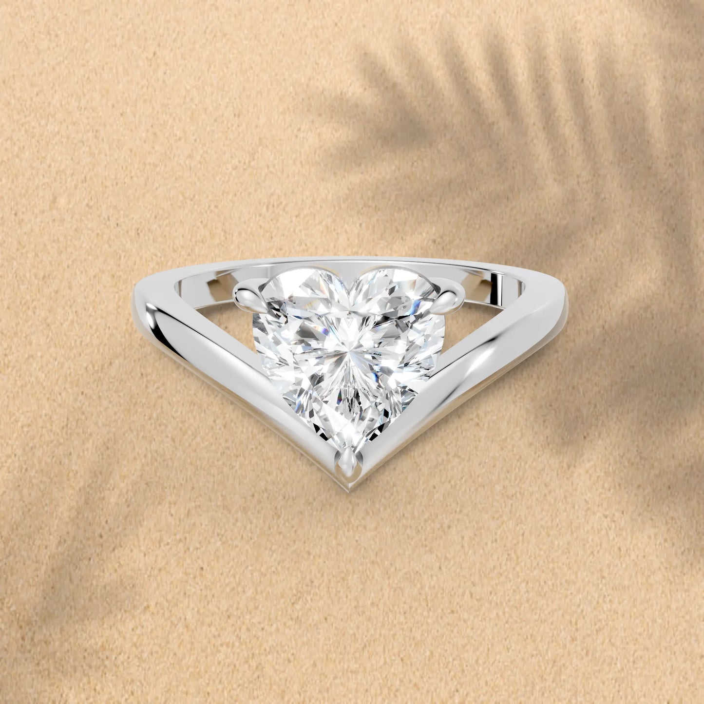 14K Gold Heart Cut Diamond V Shape Engagement Ring