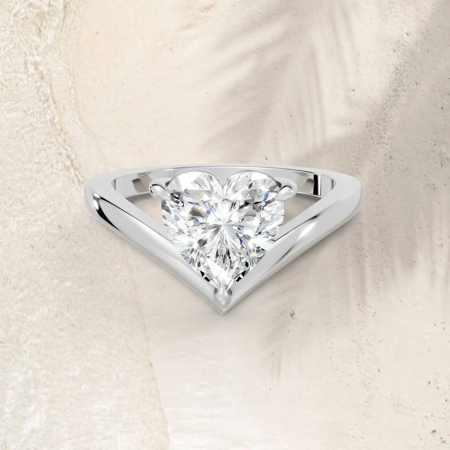 14K Gold Heart Cut Diamond V Shape Engagement Ring