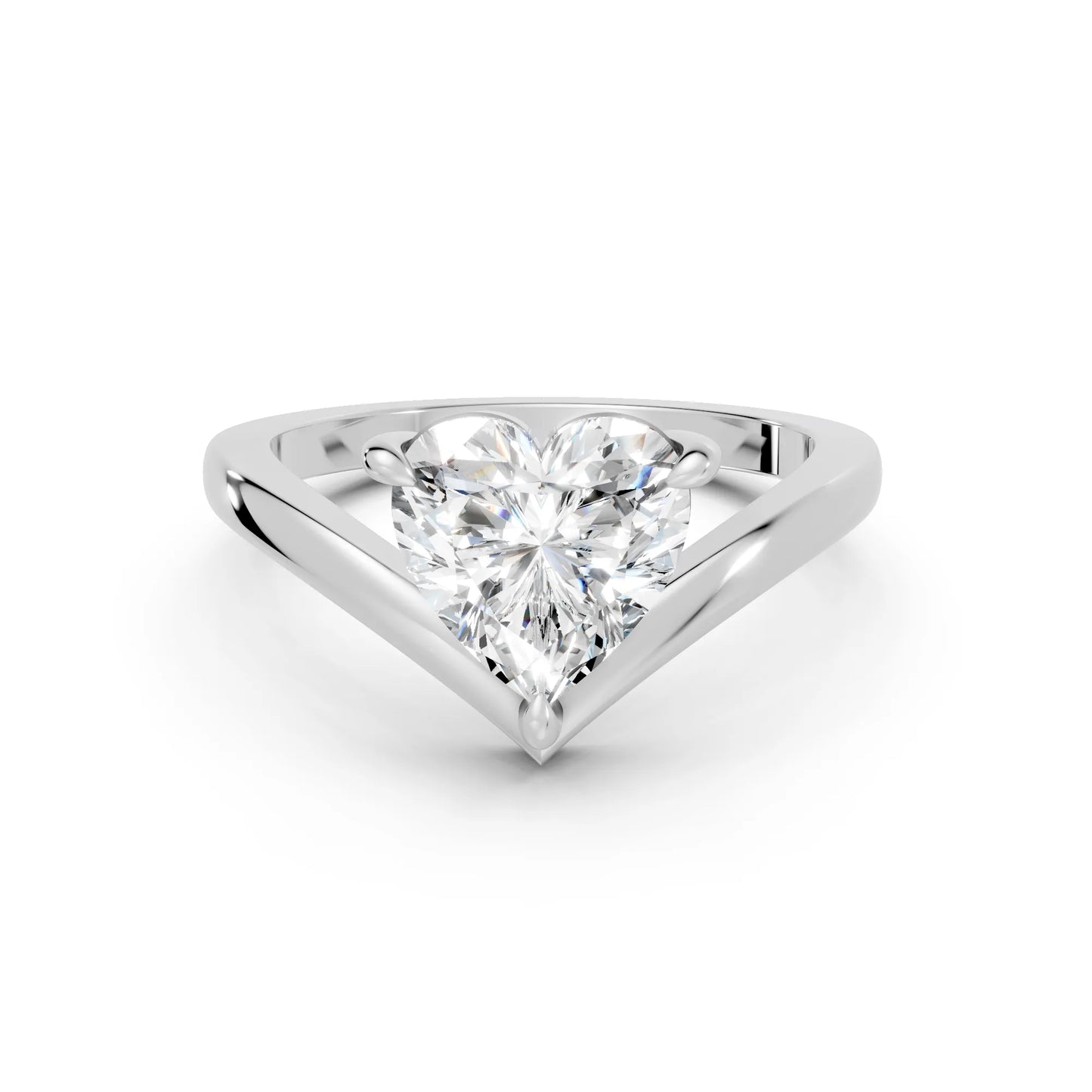 14K Gold Heart Cut Diamond V Shape Engagement Ring