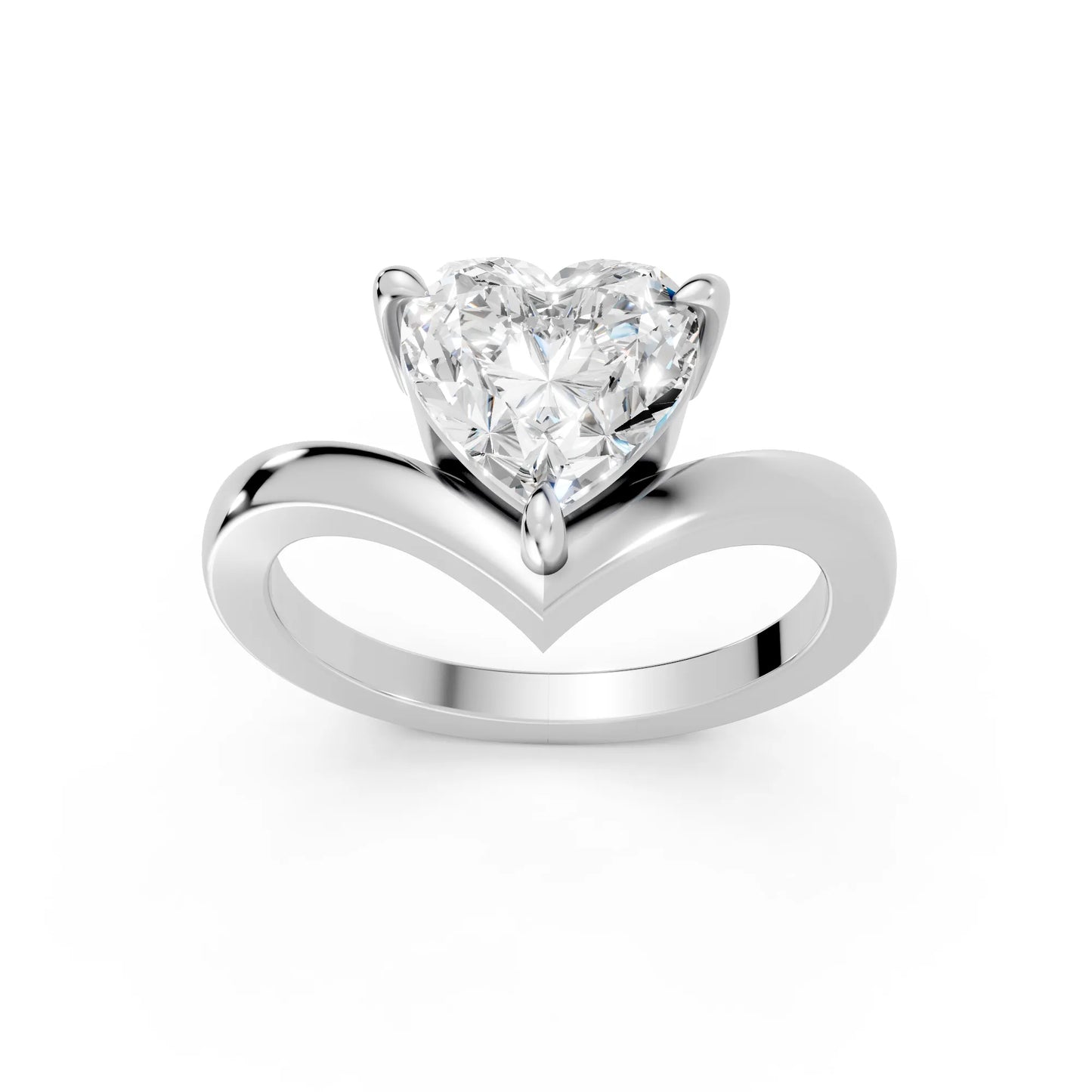 14K Gold Heart Cut Diamond V Shape Engagement Ring