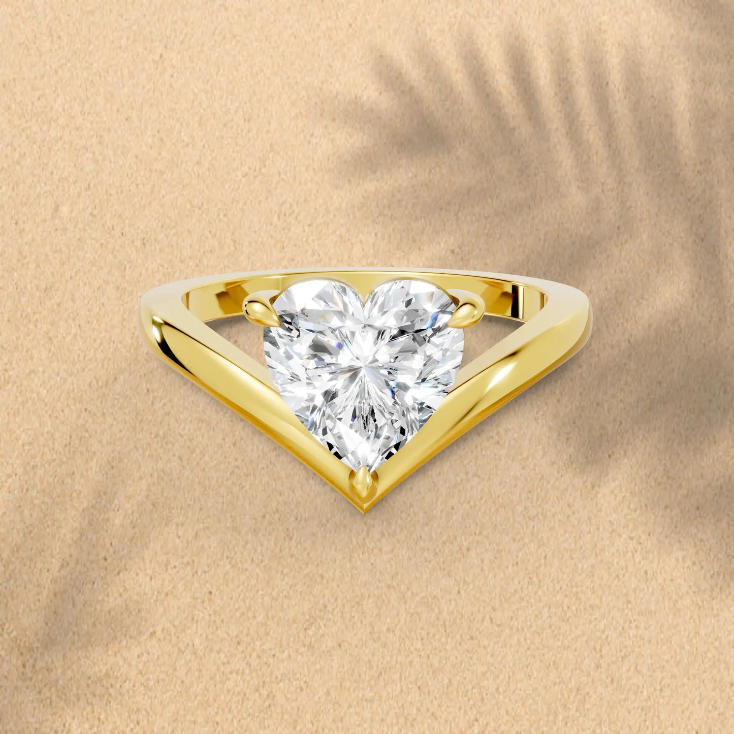 14K Gold Heart Cut Diamond V Shape Engagement Ring