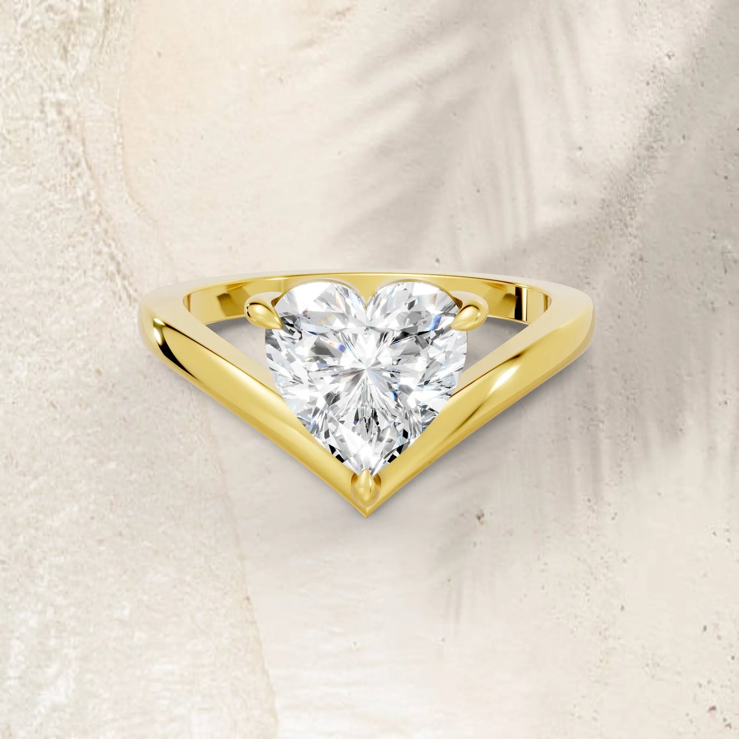 14K Gold Heart Cut Diamond V Shape Engagement Ring