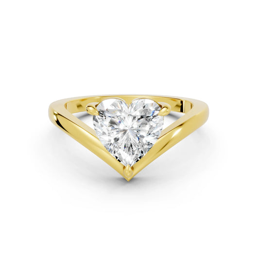 14K Gold Heart Cut Diamond V Shape Engagement Ring