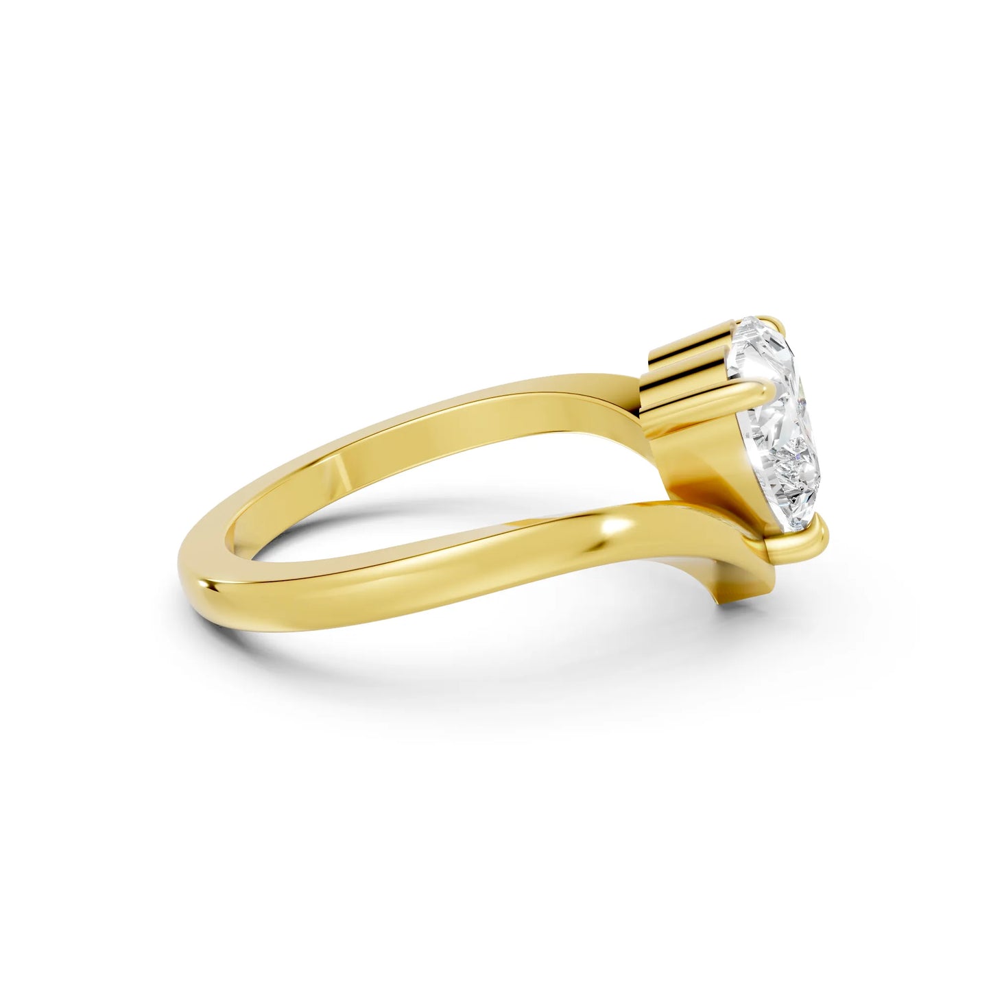 14K Gold Heart Cut Diamond V Shape Engagement Ring