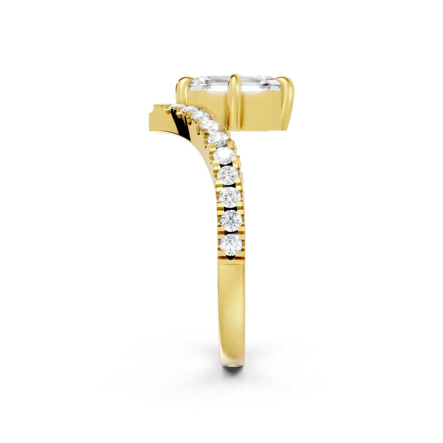 14K Gold Emerald Cut Diamond V Shape Engagement Ring with Side Accents