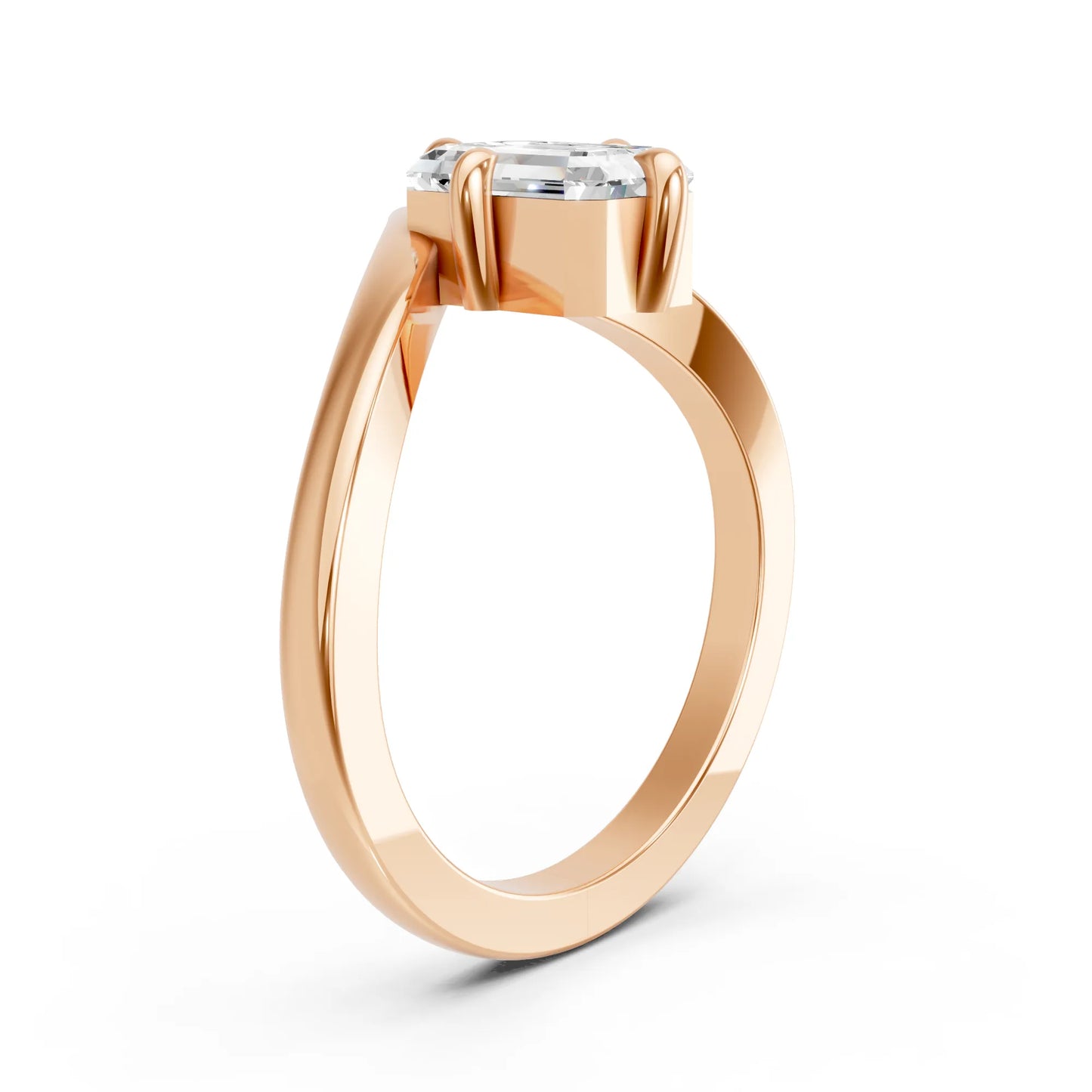 14K Gold Emerald Cut Diamond V Shape Engagement Ring
