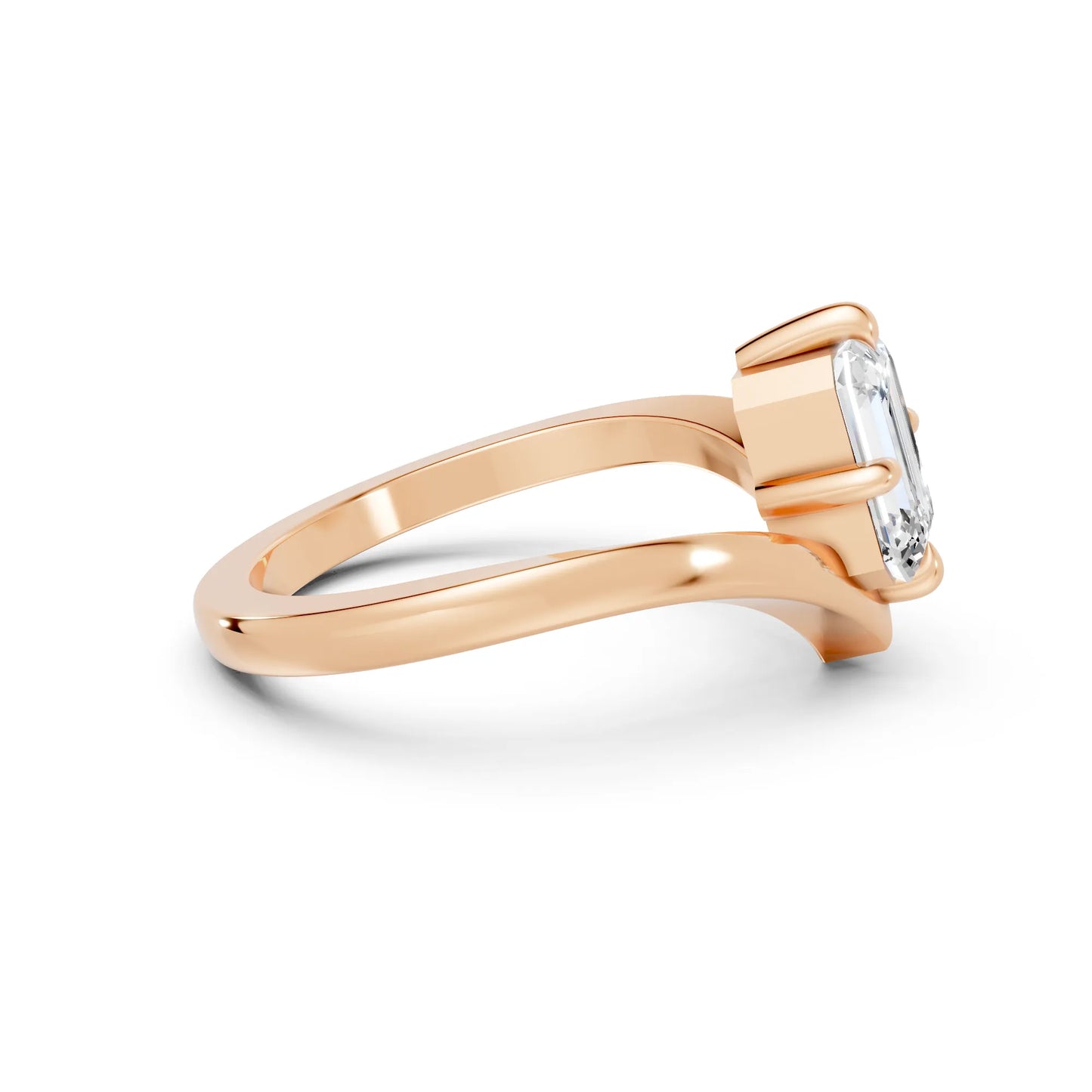 14K Gold Emerald Cut Diamond V Shape Engagement Ring
