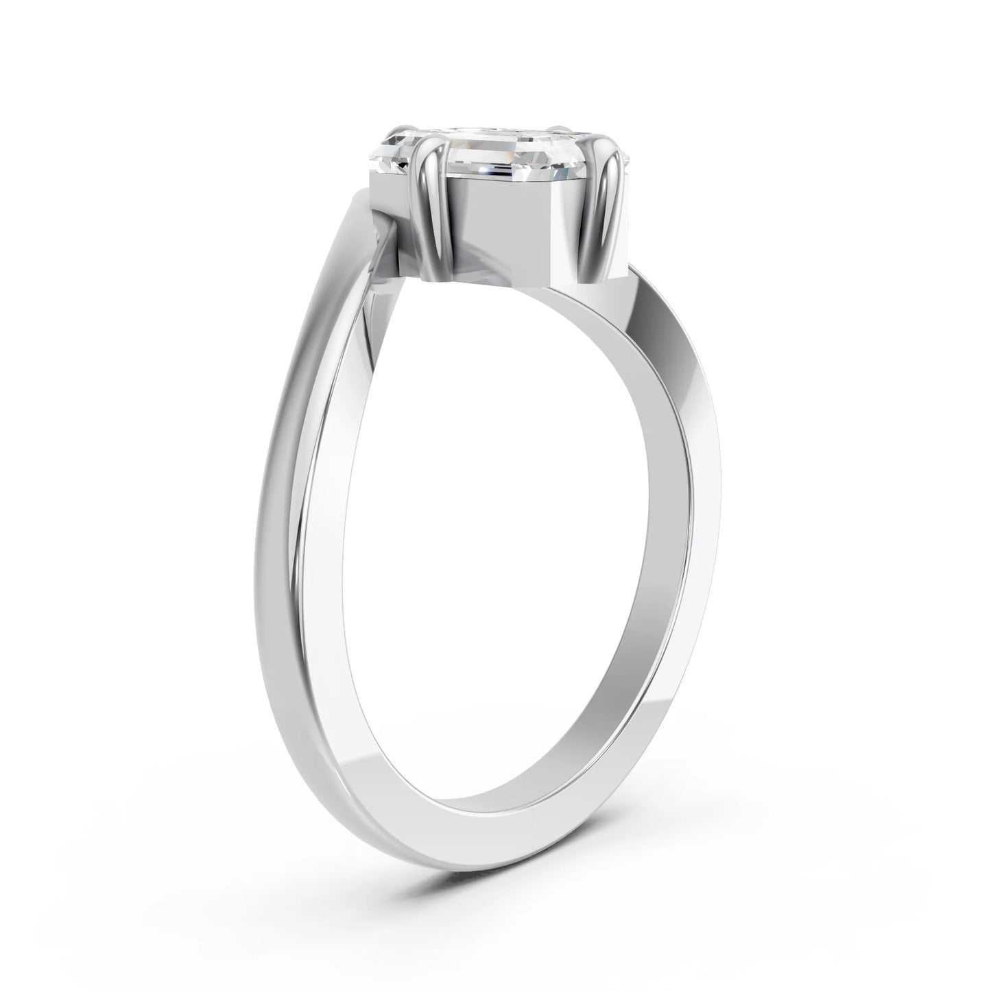 14K Gold Emerald Cut Diamond V Shape Engagement Ring