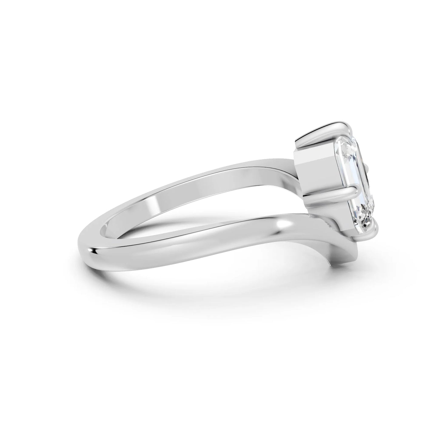 14K Gold Emerald Cut Diamond V Shape Engagement Ring