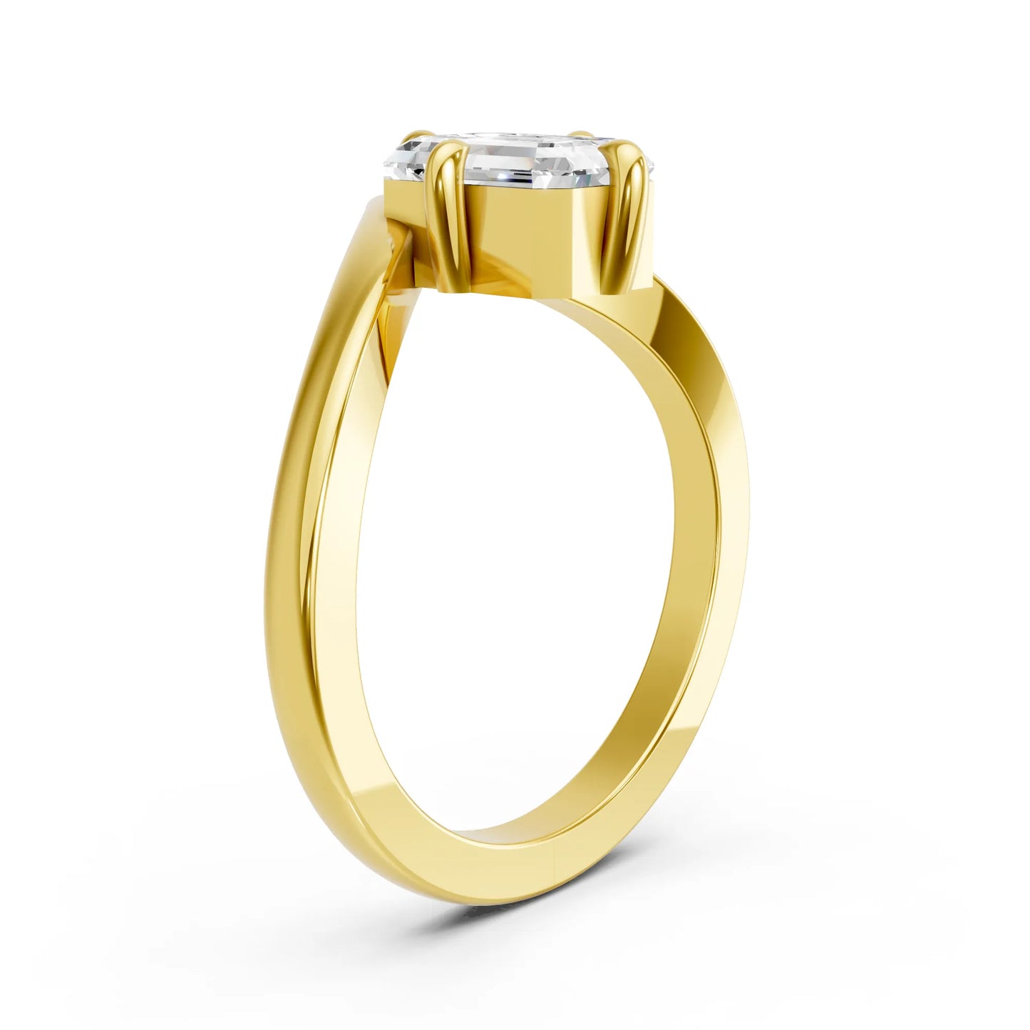 14K Gold Emerald Cut Diamond V Shape Engagement Ring