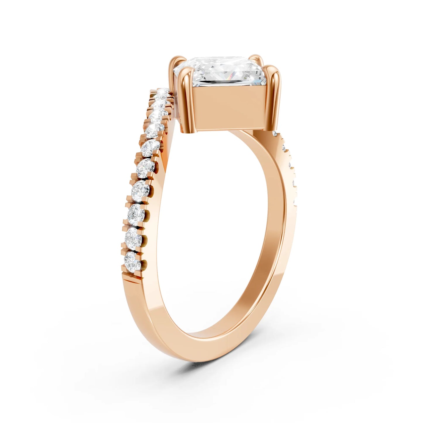 14K Gold Princess Cut Diamond V Shape Engagement Ring with Side Accents