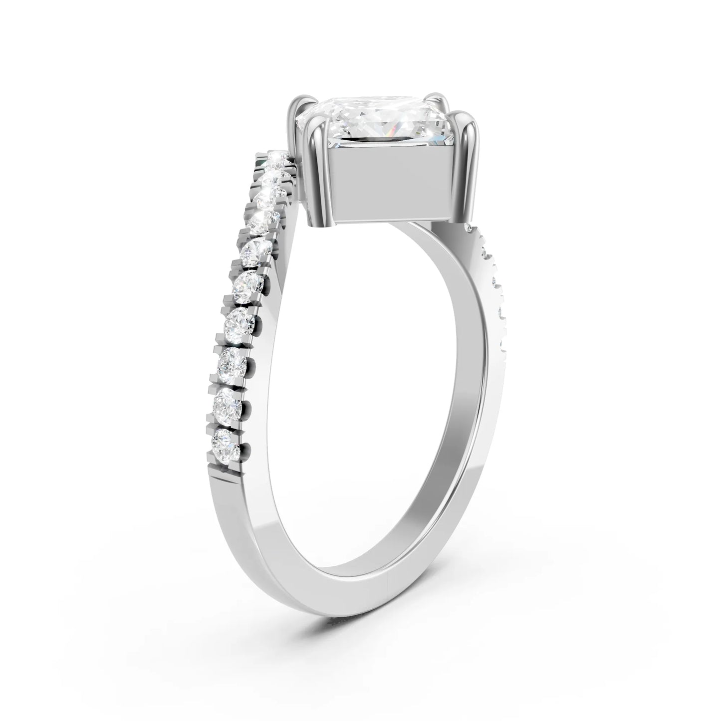 14K Gold Princess Cut Diamond V Shape Engagement Ring with Side Accents