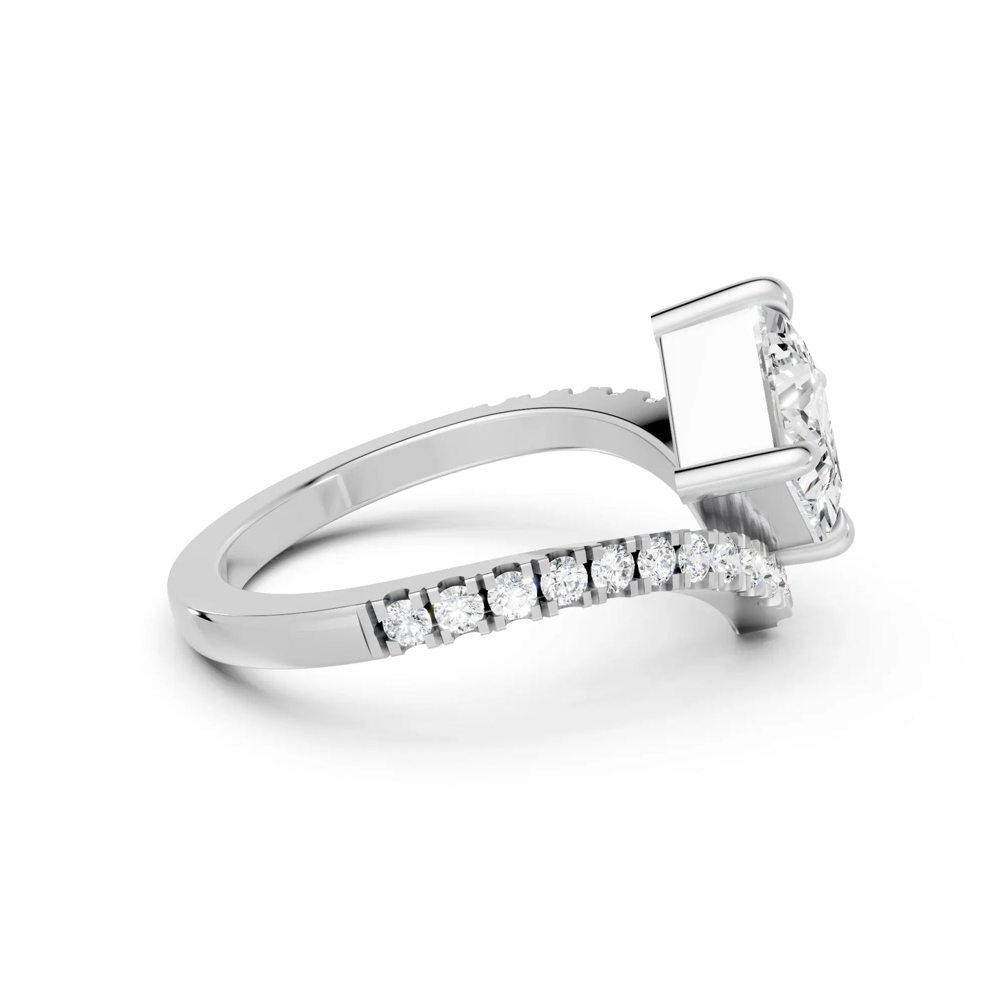 14K Gold Princess Cut Diamond V Shape Engagement Ring with Side Accents