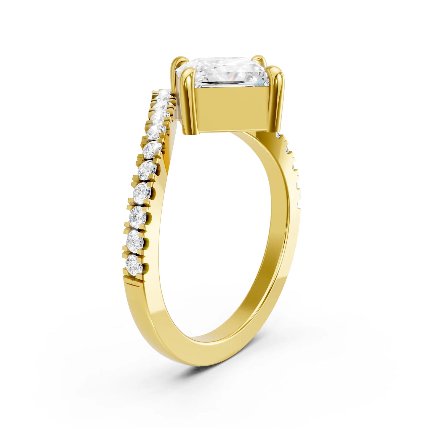 14K Gold Princess Cut Diamond V Shape Engagement Ring with Side Accents