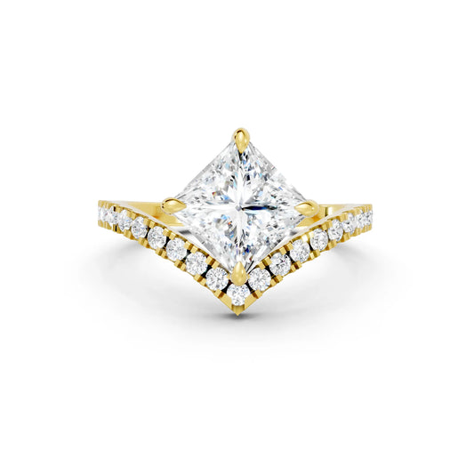 14K Gold Princess Cut Diamond V Shape Engagement Ring with Side Accents