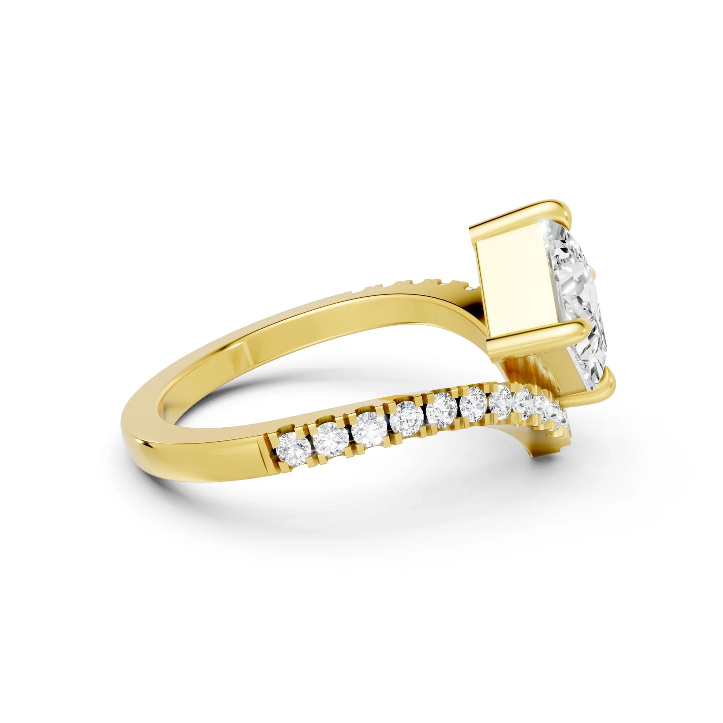 14K Gold Princess Cut Diamond V Shape Engagement Ring with Side Accents
