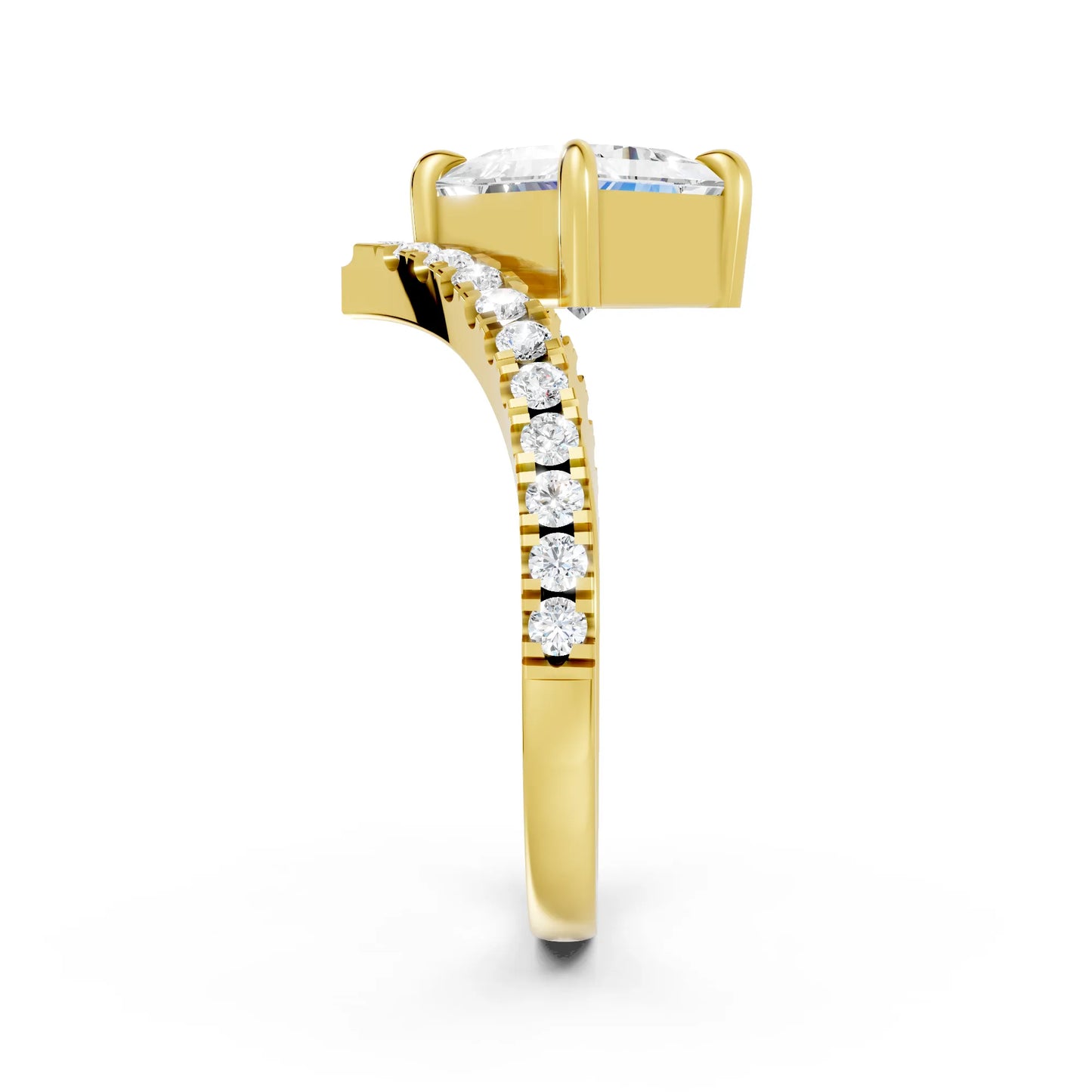 14K Gold Princess Cut Diamond V Shape Engagement Ring with Side Accents