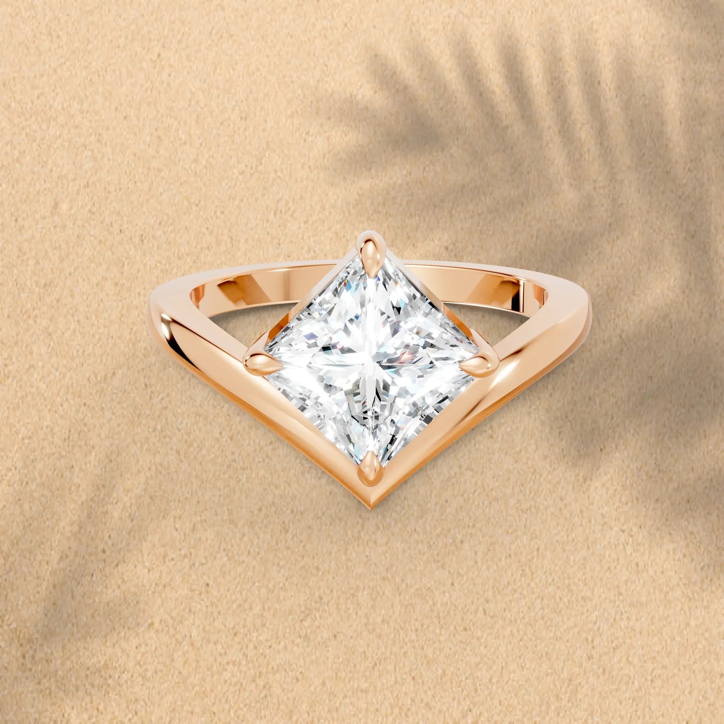 14K Gold Princess Cut Diamond V Shape Engagement Ring