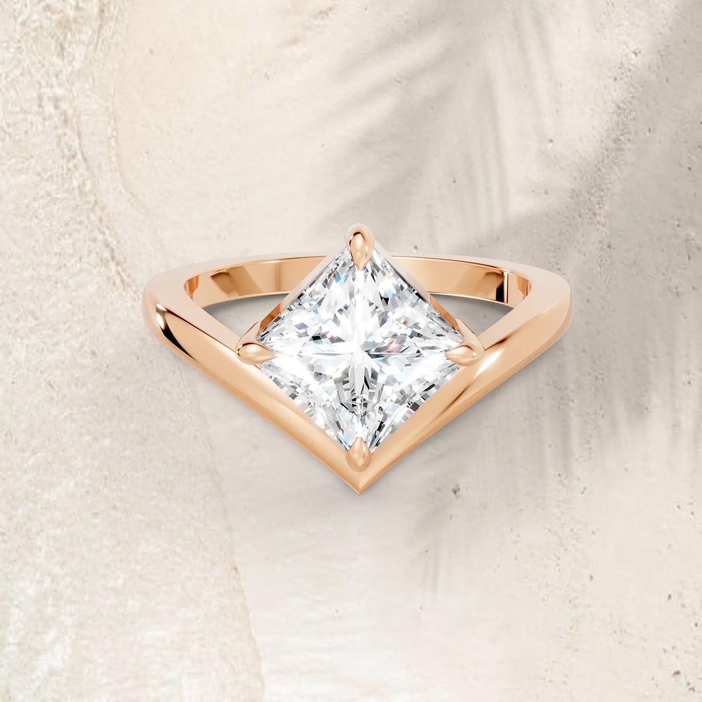 14K Gold Princess Cut Diamond V Shape Engagement Ring