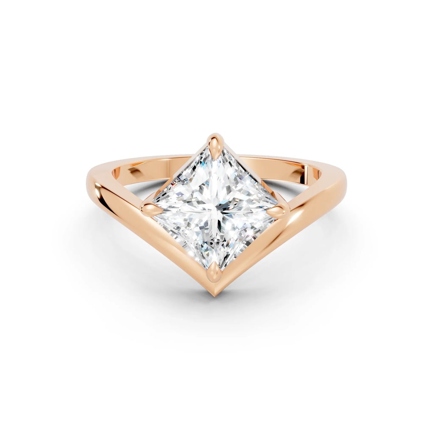 14K Gold Princess Cut Diamond V Shape Engagement Ring