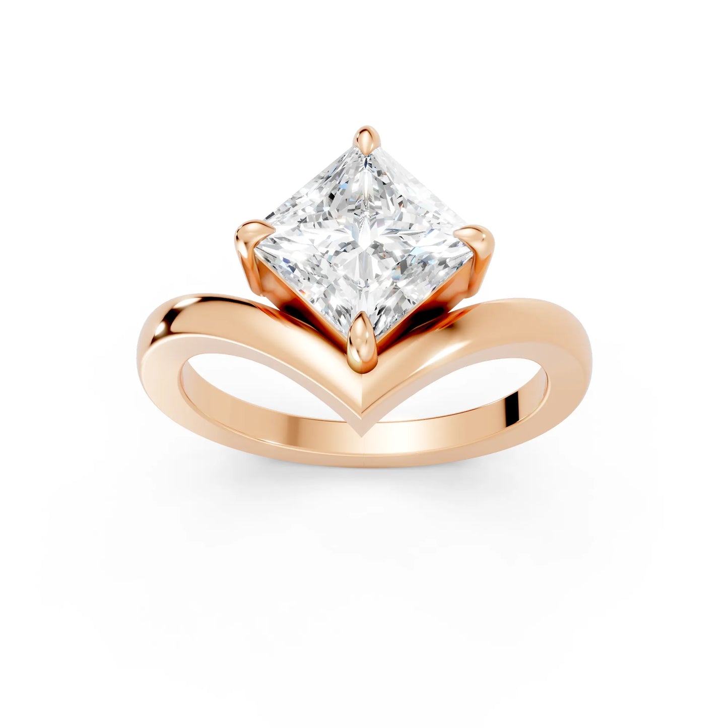 14K Gold Princess Cut Diamond V Shape Engagement Ring