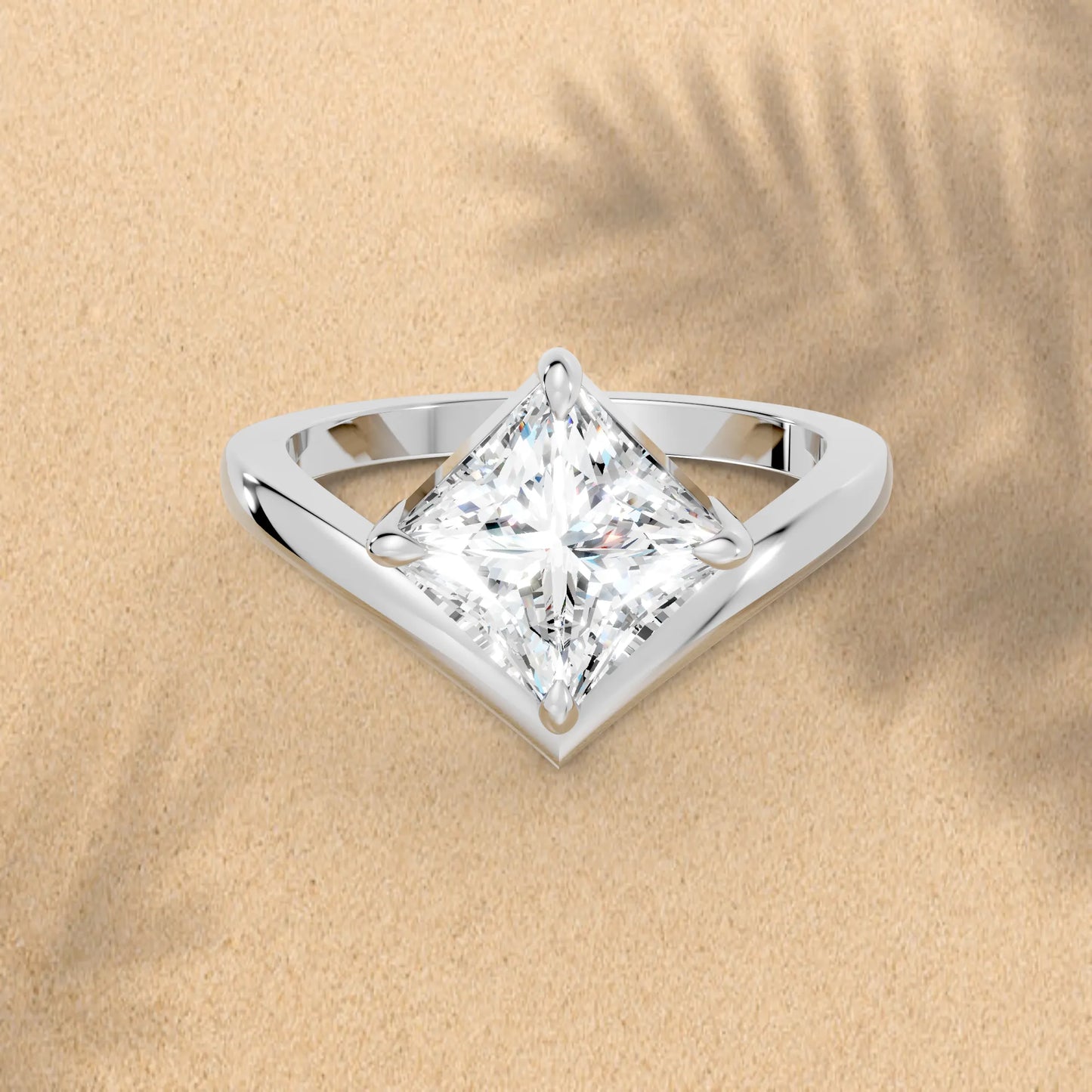 14K Gold Princess Cut Diamond V Shape Engagement Ring