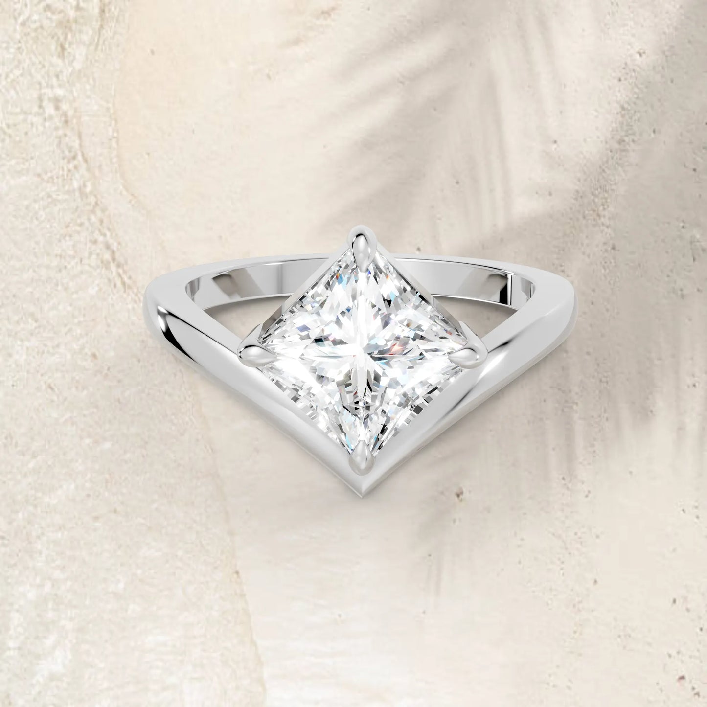14K Gold Princess Cut Diamond V Shape Engagement Ring